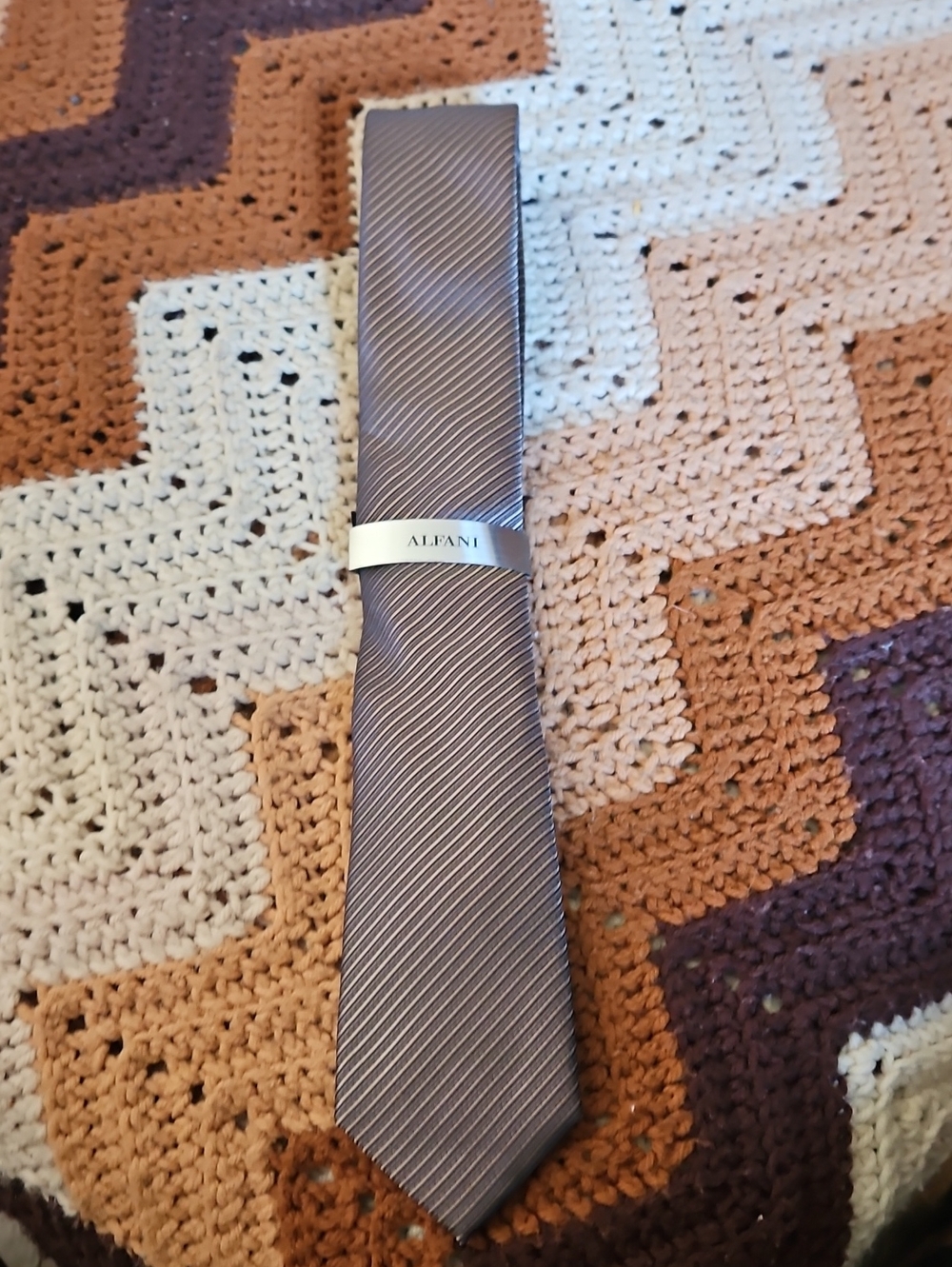 MWT, Alfani Men's Taupe/Brown Subtle Stripe Tie